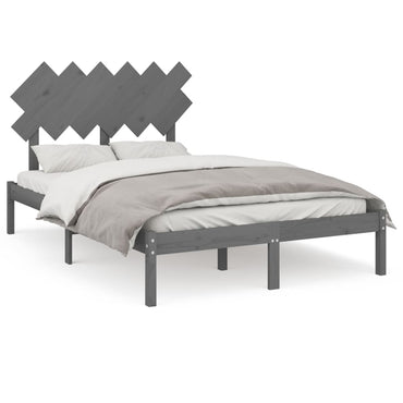 Bed Frame Without Mattress Grey 135X190 Cm Double Solid Wood