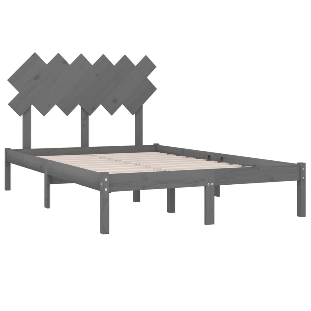 Bed Frame Without Mattress Grey 135X190 Cm Double Solid Wood