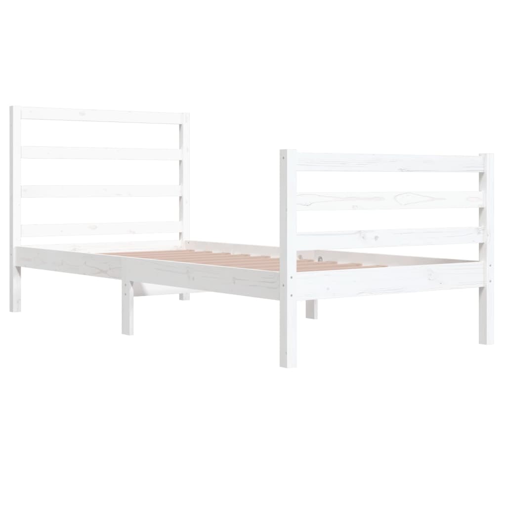 Bed Frame Without Mattress White Solid Wood Pine 90X200 Cm