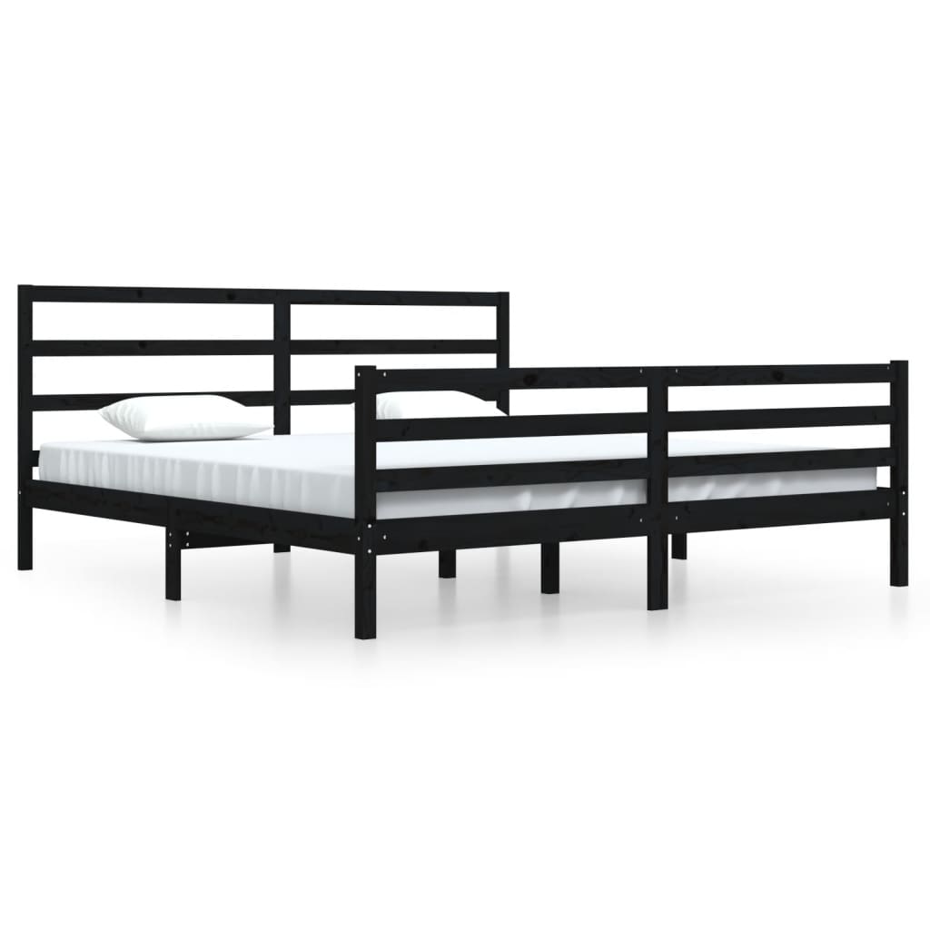 Bed Frame Without Mattress Black Solid Wood Pine 200X200 Cm