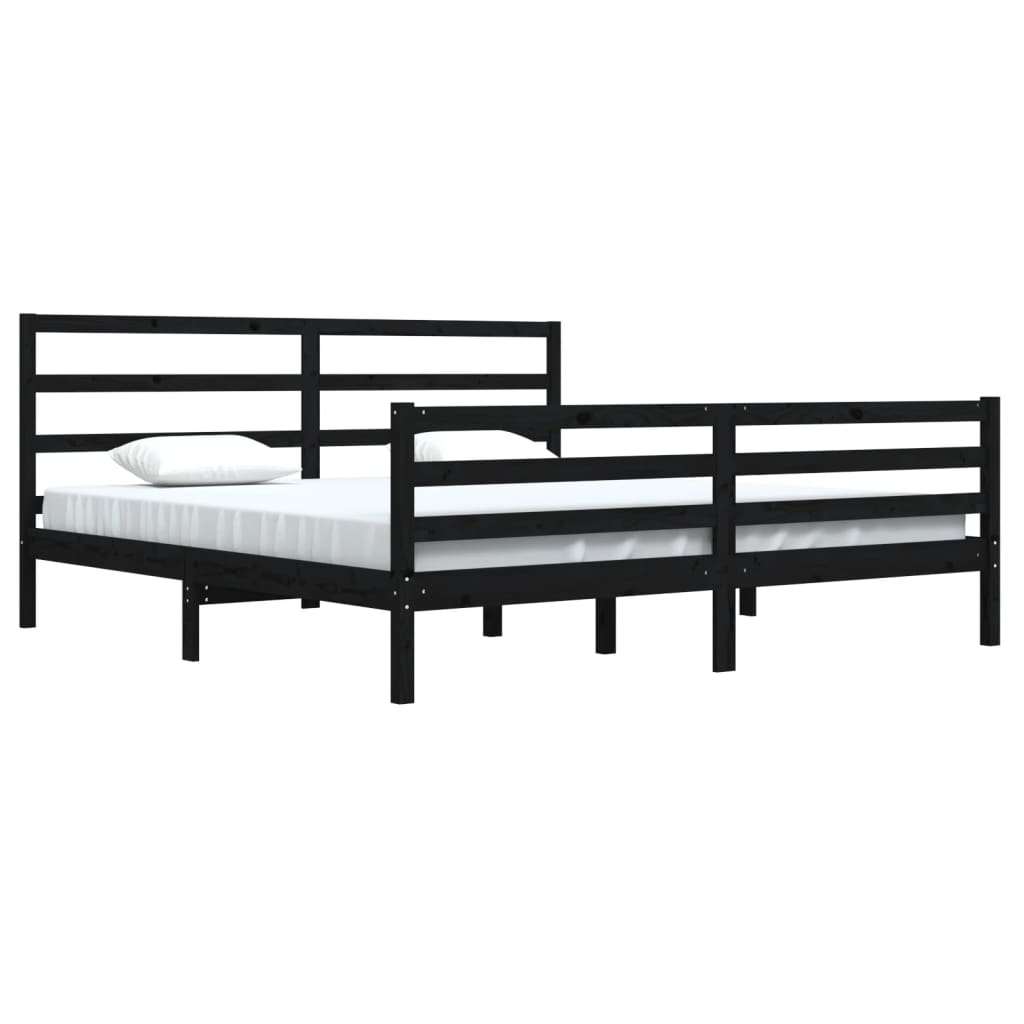 Bed Frame Without Mattress Black Solid Wood Pine 200X200 Cm