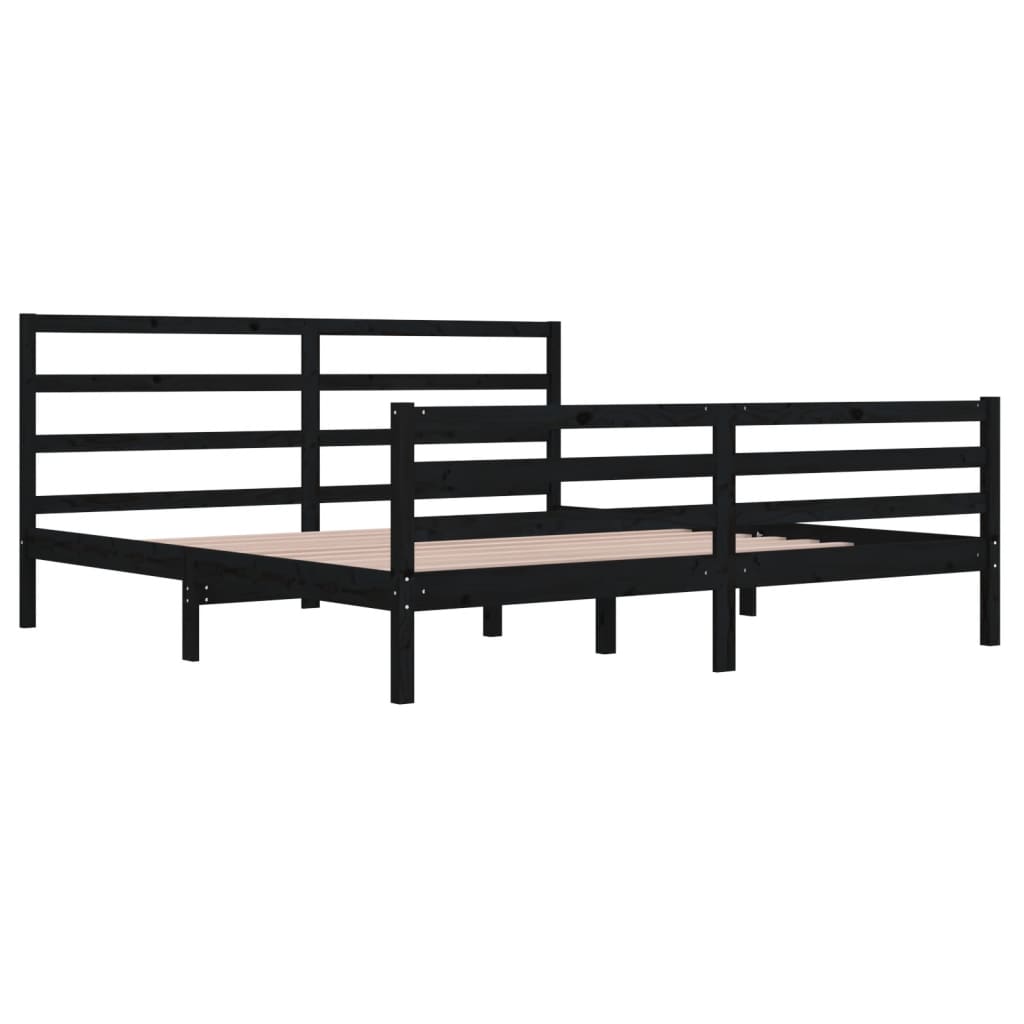 Bed Frame Without Mattress Black Solid Wood Pine 200X200 Cm