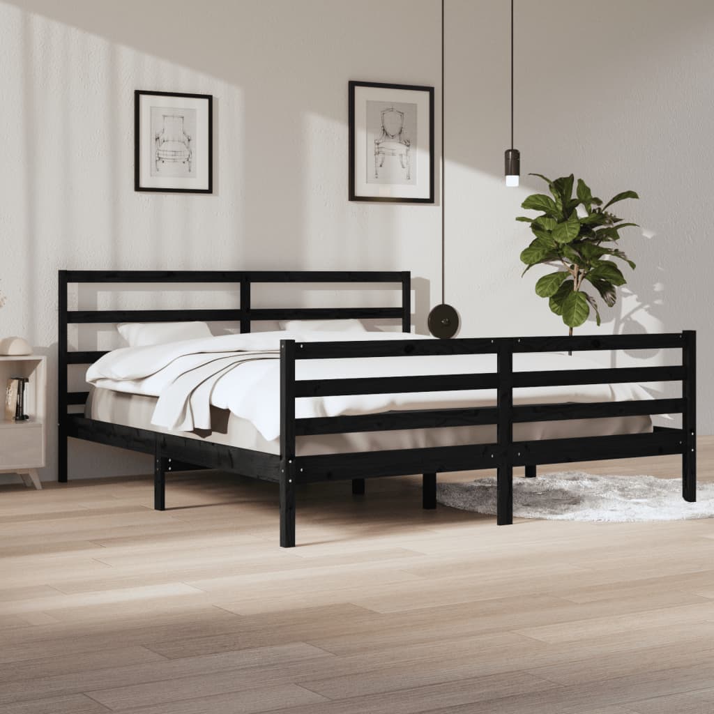 Bed Frame Without Mattress Black Solid Wood Pine 200X200 Cm