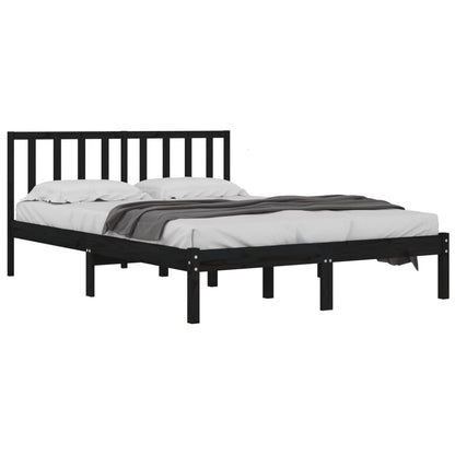 Bed Frame Without Mattress Black Solid Wood Pine