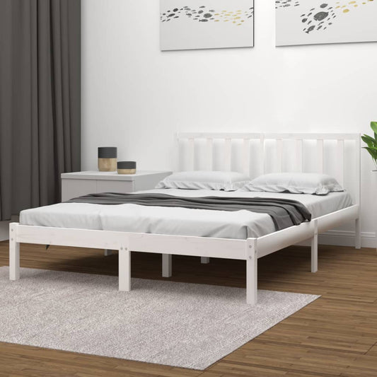 Bed Frame Without Mattress White Solid Wood Pine 180X200 Cm Super King