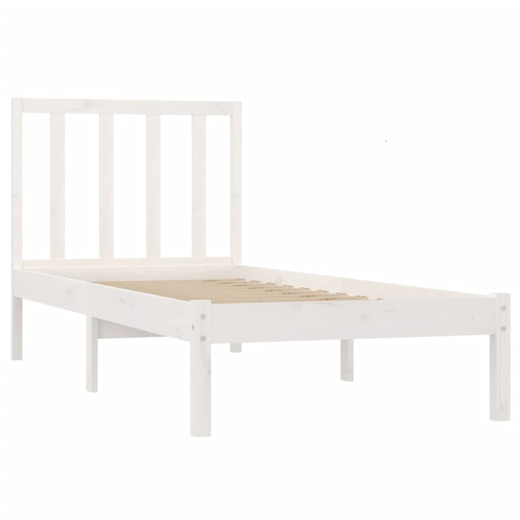 Bed Frame Without Mattress White Solid Wood Pine 90X190 Cm Single Single