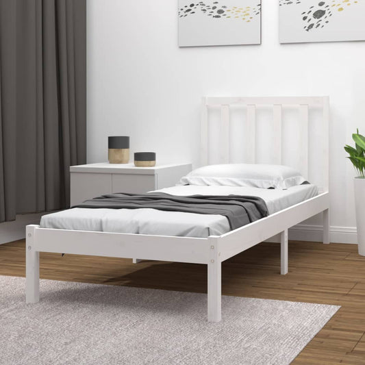 Bed Frame Without Mattress White Solid Wood Pine 90X190 Cm Single Single