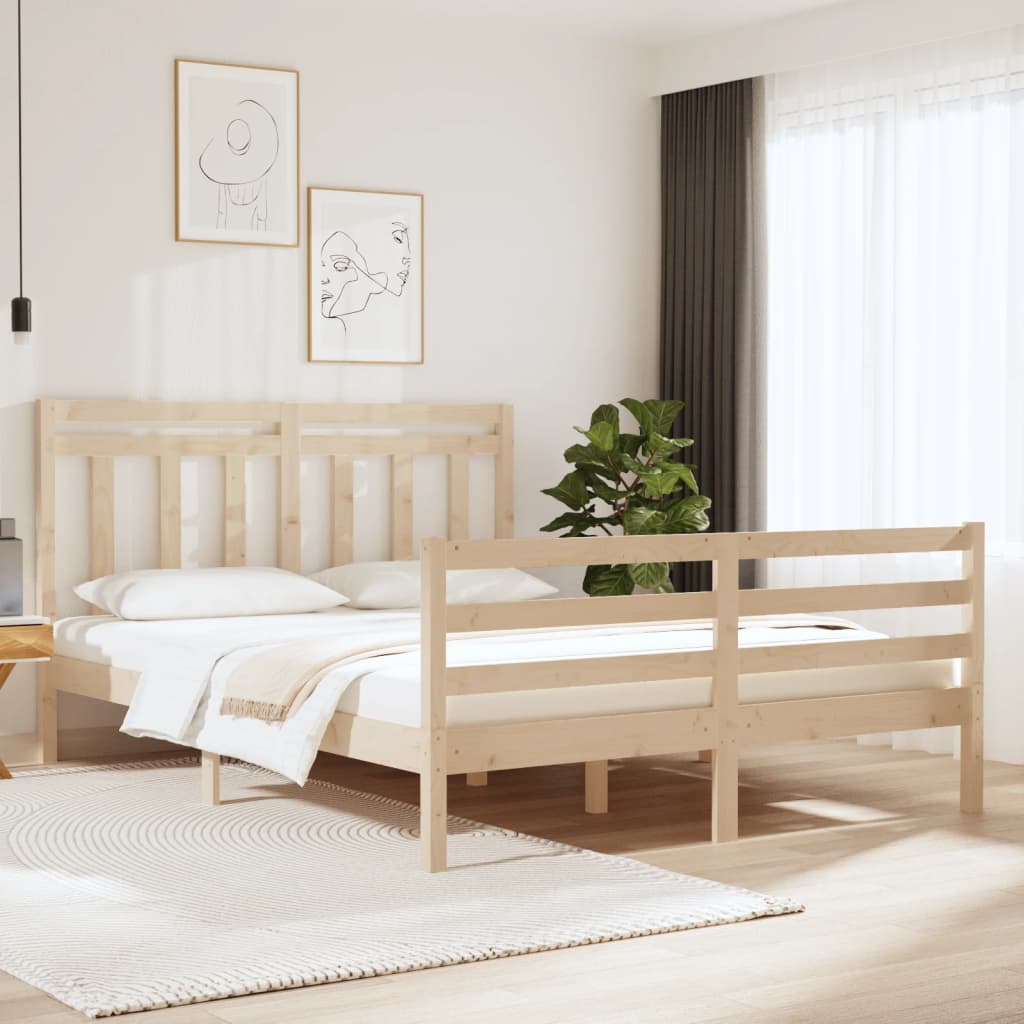 Bed Frame Without Mattress 135X190 Cm Double Solid Wood