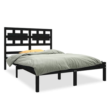 Bed Frame Black Solid Wood 140X190 Cm