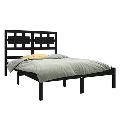 Bed Frame Black Solid Wood 140X190 Cm