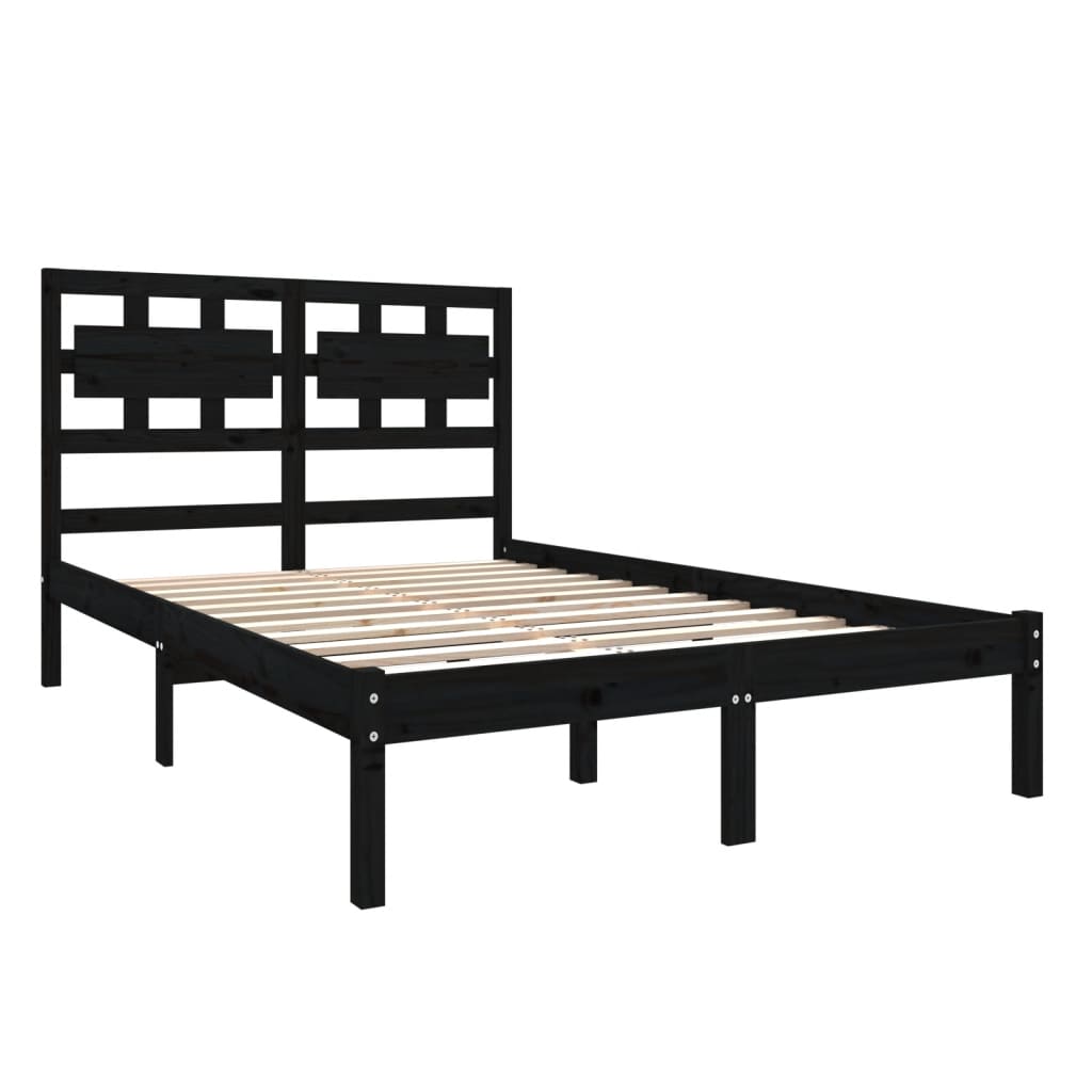 Bed Frame Black Solid Wood 140X190 Cm