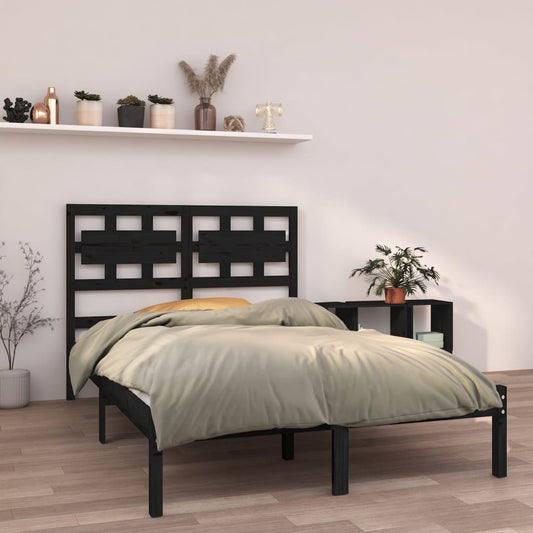 Bed Frame Black Solid Wood 140X190 Cm