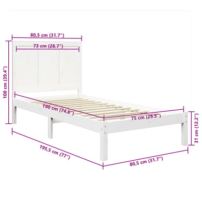 Bed Frame Without Mattress White 75X190 Cm Small Single Solid Wood Pine