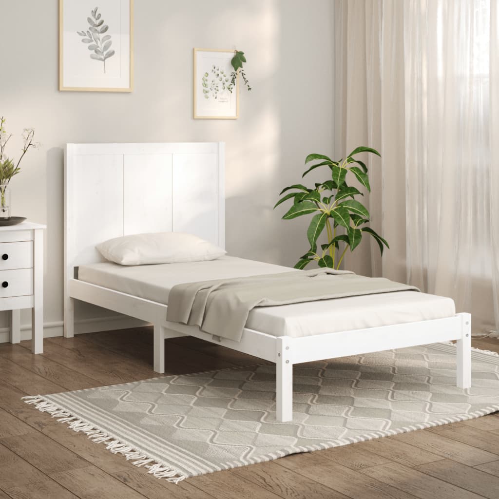 Bed Frame Without Mattress White 75X190 Cm Small Single Solid Wood Pine