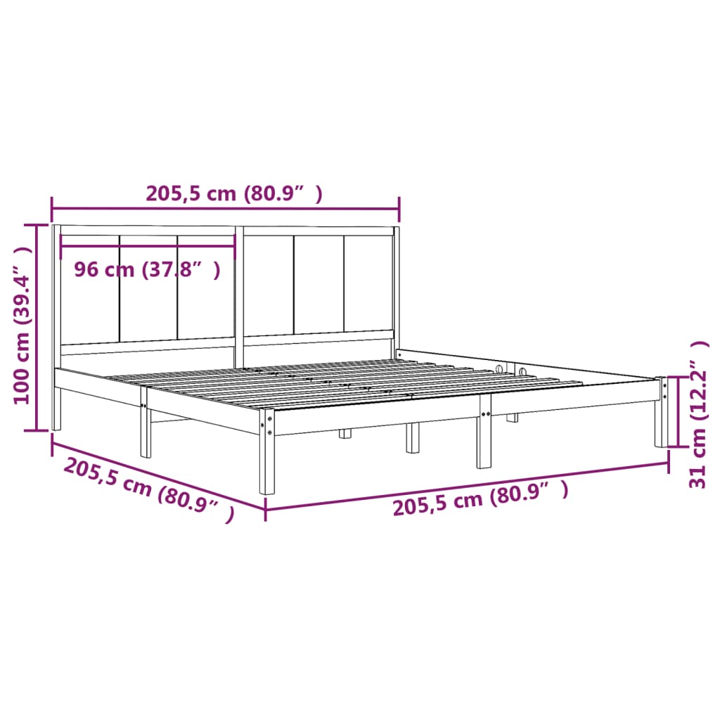 Bed Frame Without Mattress Black 200X200 Cm Solid Wood Pine