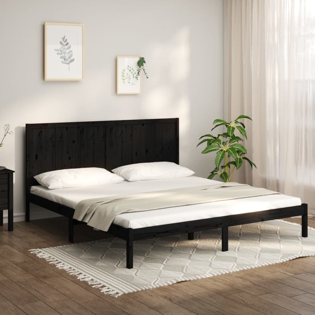 Bed Frame Without Mattress Black 200X200 Cm Solid Wood Pine