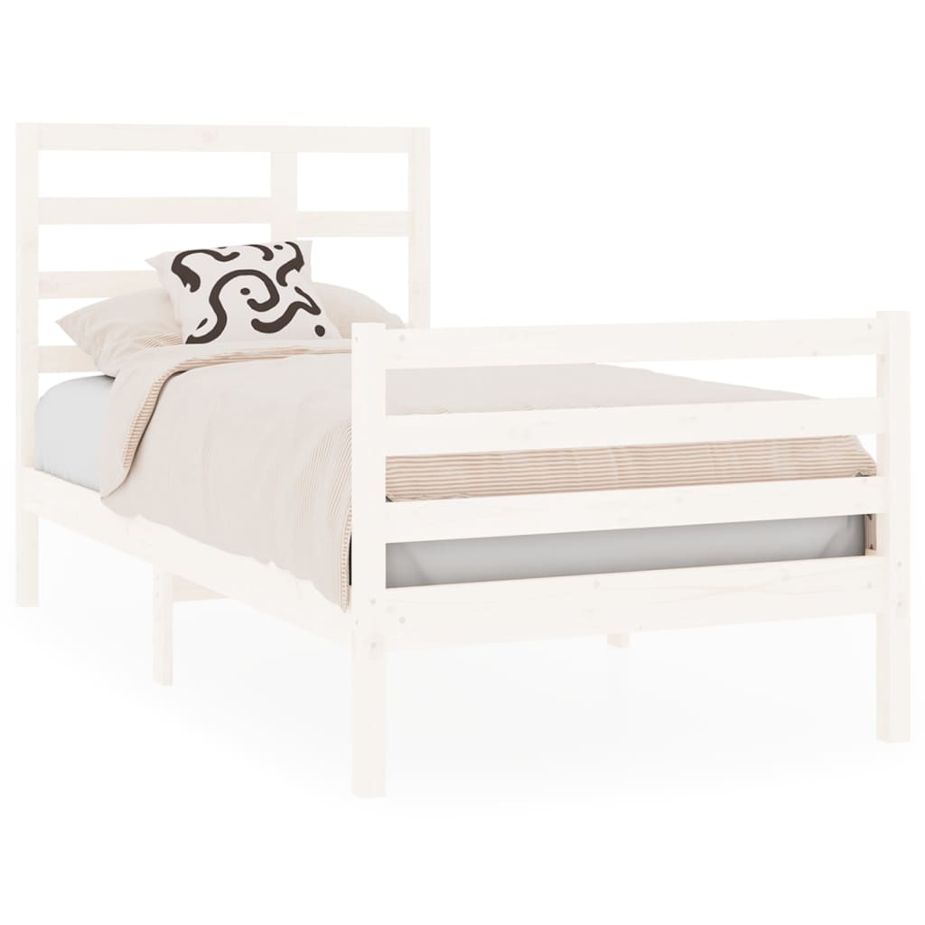 Bed Frame Without Mattress White Solid Wood 90X190 Cm Single