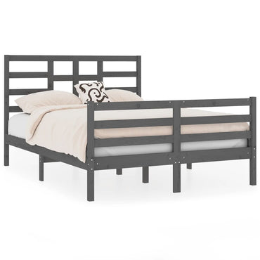 Bed Frame Without Mattress Grey Solid Wood 135X190 Cm Double