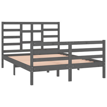 Bed Frame Without Mattress Grey Solid Wood 135X190 Cm Double