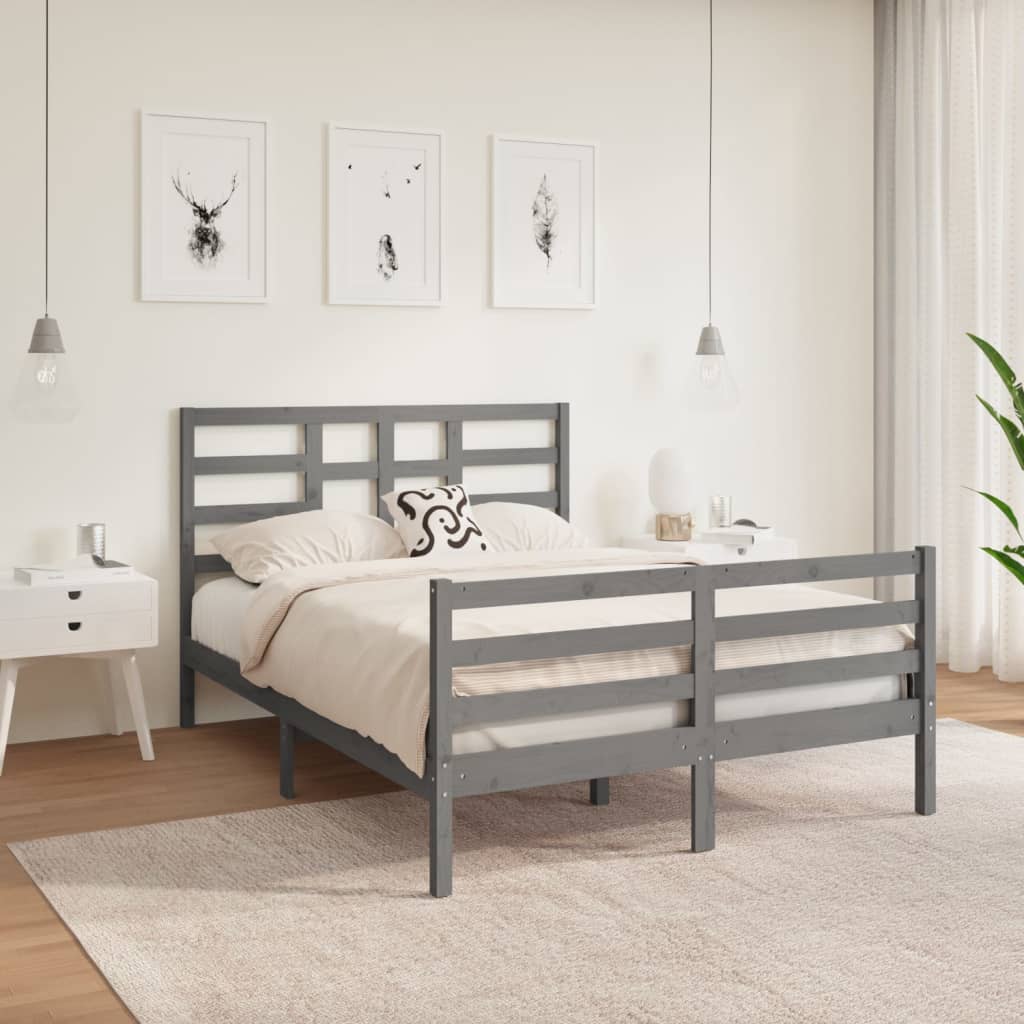 Bed Frame Without Mattress Grey Solid Wood 135X190 Cm Double