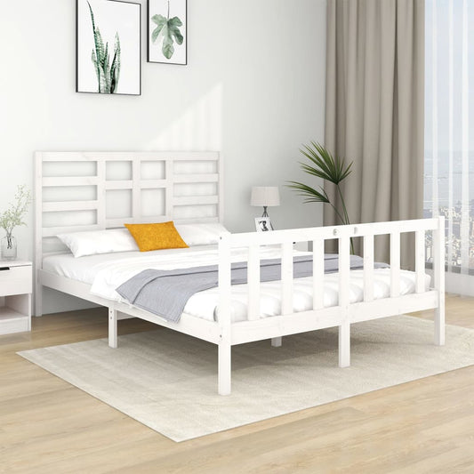 Bed Frame Without Mattress White Solid Wood 135X190 Cm Double