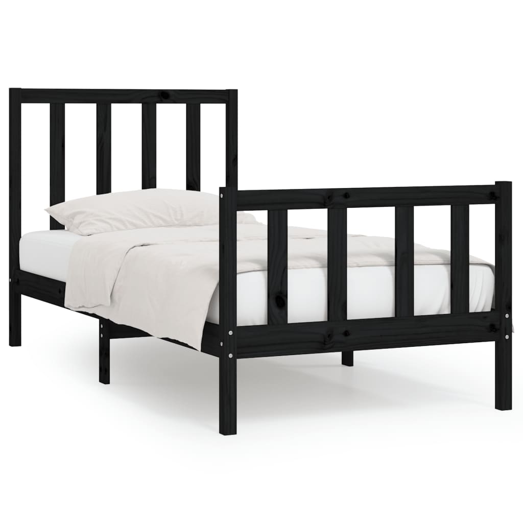 Bed Frame Black Solid Wood 90X200 Cm