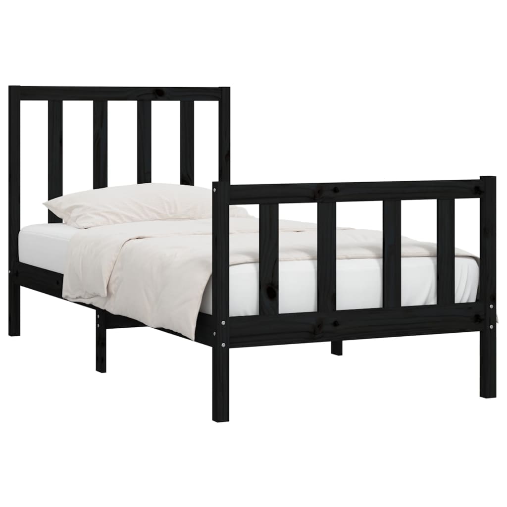 Bed Frame Black Solid Wood 90X200 Cm