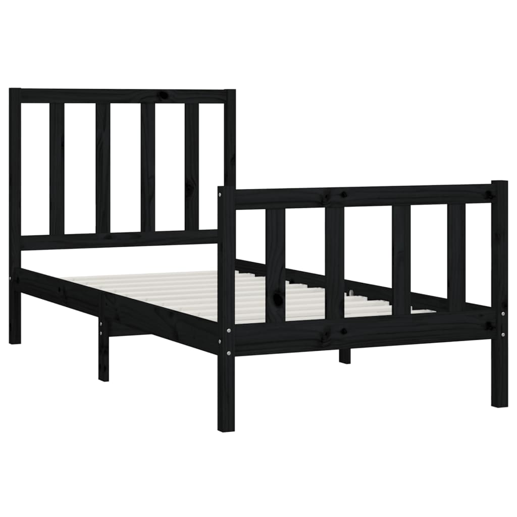 Bed Frame Black Solid Wood 90X200 Cm