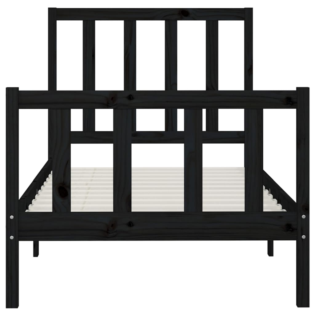 Bed Frame Black Solid Wood 90X200 Cm