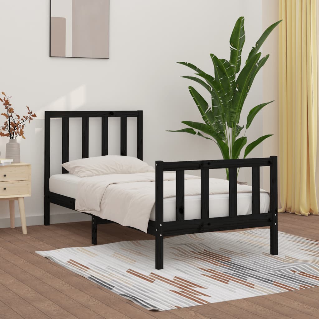 Bed Frame Black Solid Wood 90X200 Cm