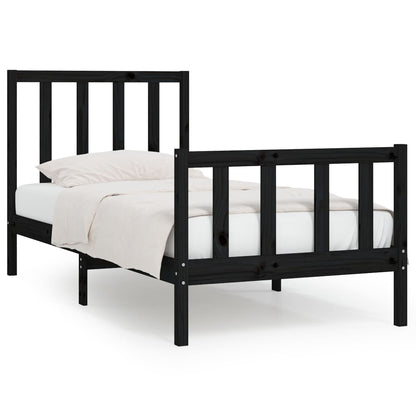 Bed Frame Black Solid Wood 100X200 Cm