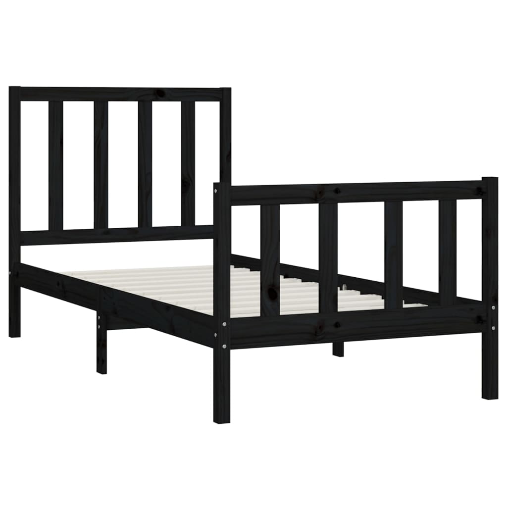 Bed Frame Black Solid Wood 100X200 Cm