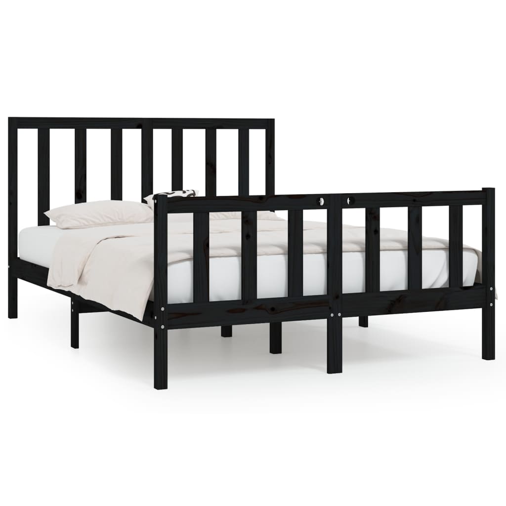 Bed Frame Black Solid Wood 120X200 Cm