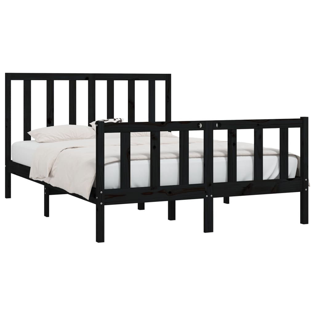 Bed Frame Black Solid Wood 120X200 Cm