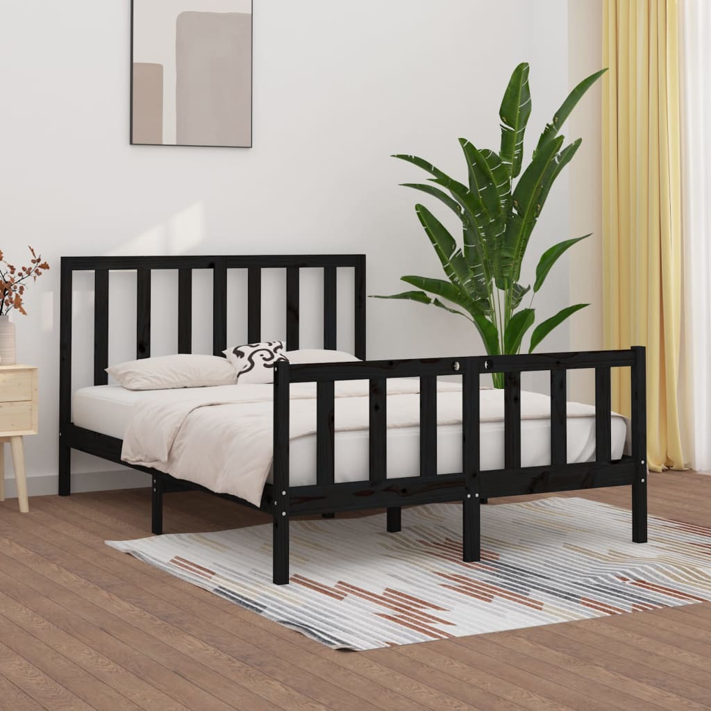 Bed Frame Black Solid Wood 120X200 Cm