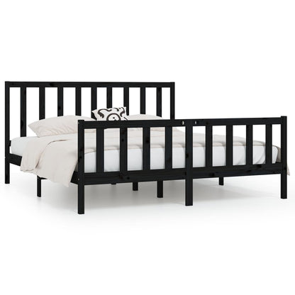 Bed Frame Black Solid Wood 200X200 Cm