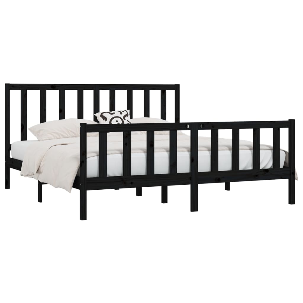 Bed Frame Black Solid Wood 200X200 Cm