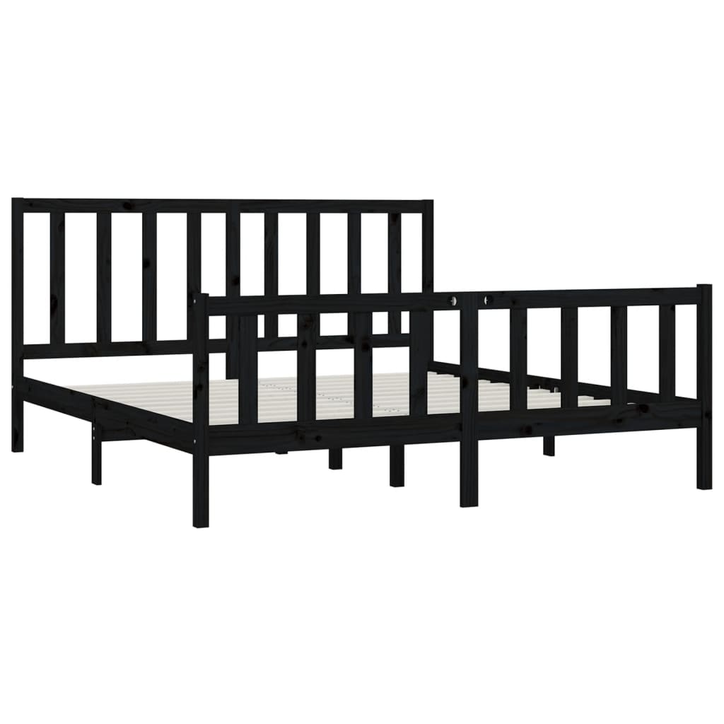 Bed Frame Black Solid Wood 200X200 Cm