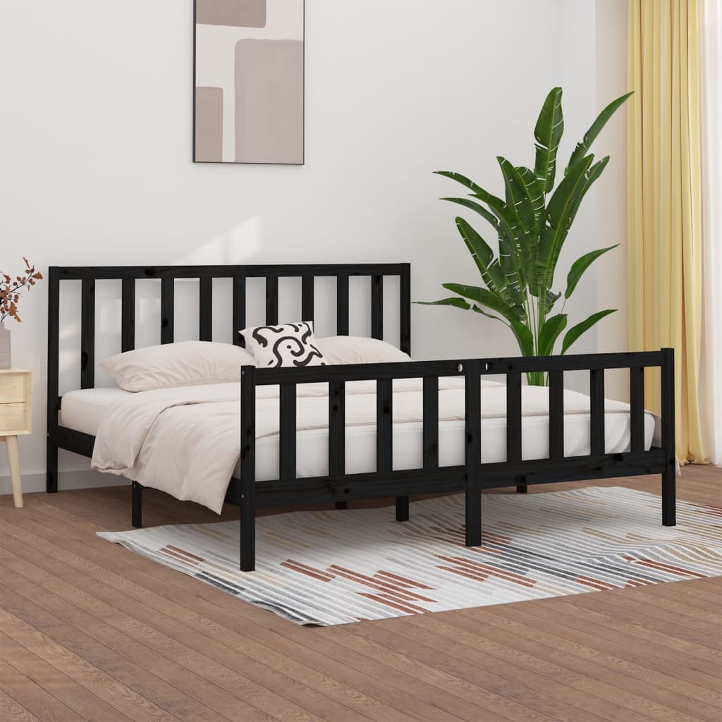 Bed Frame Black Solid Wood 200X200 Cm