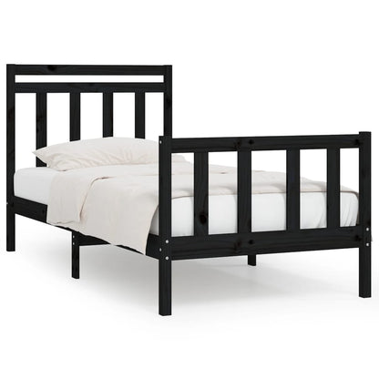 Bed Frame Black Solid Wood Pine 90X200 Cm