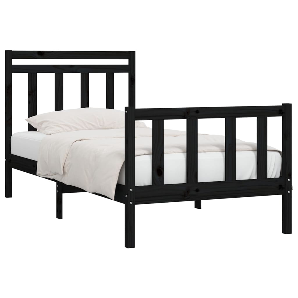 Bed Frame Black Solid Wood Pine 90X200 Cm