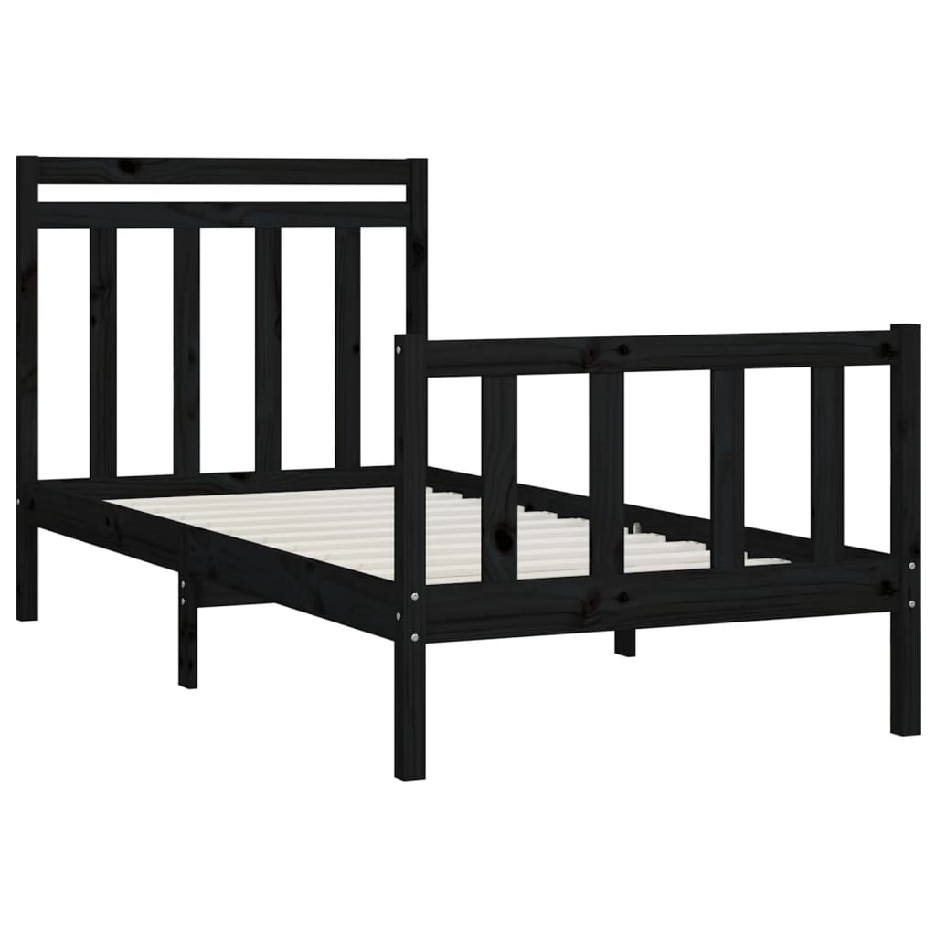 Bed Frame Black Solid Wood Pine 90X200 Cm