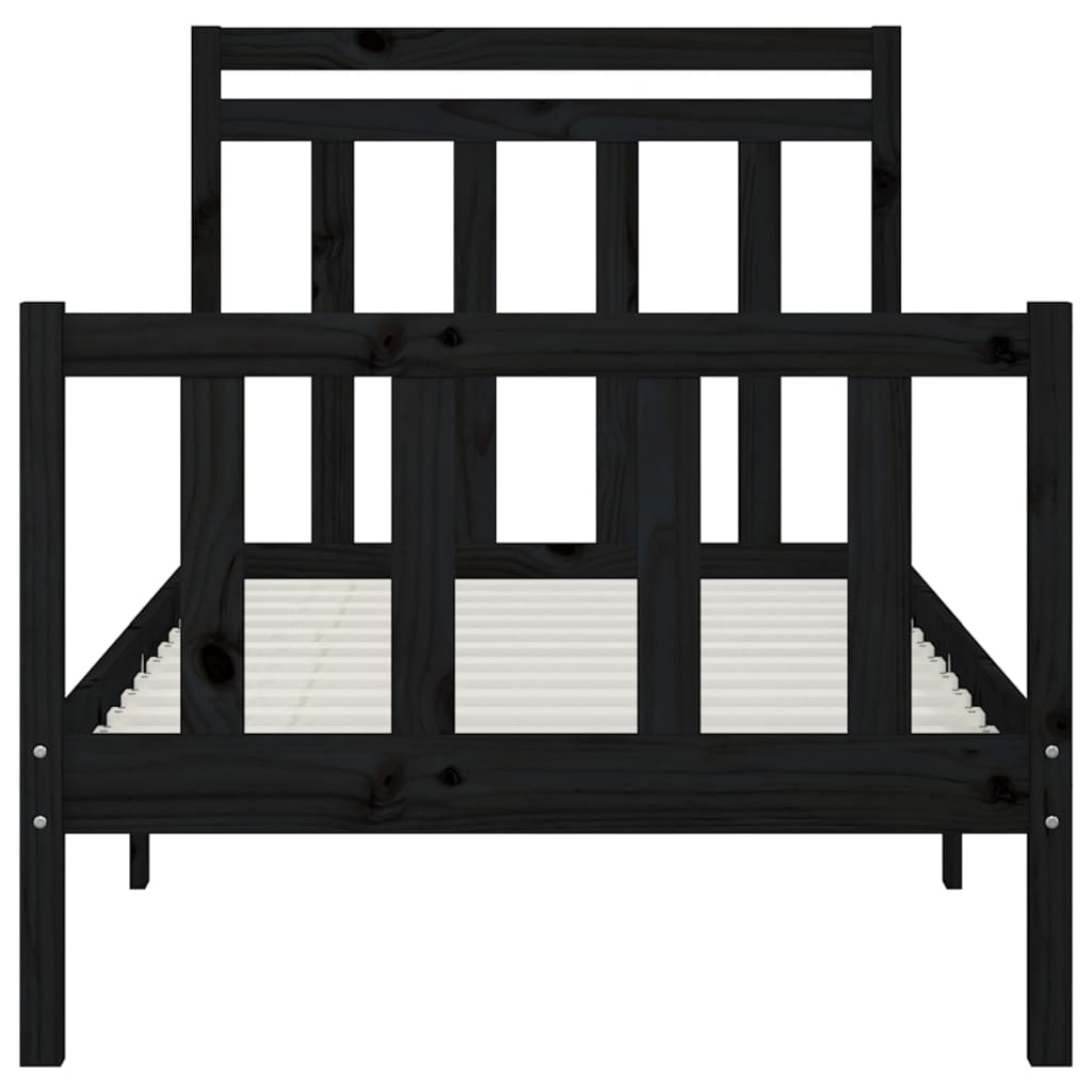 Bed Frame Black Solid Wood Pine 90X200 Cm