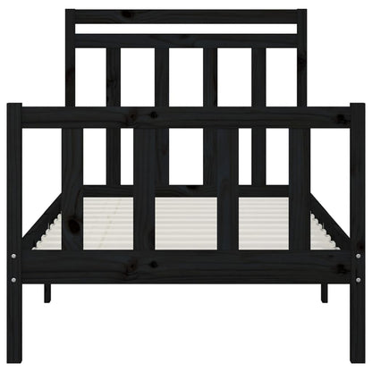 Bed Frame Black Solid Wood Pine 90X200 Cm