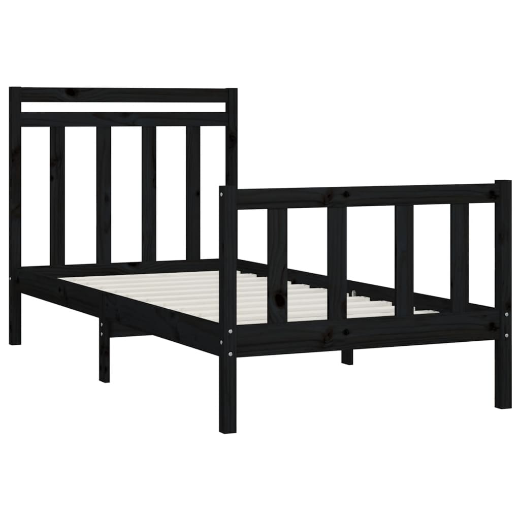 Bed Frame Black Solid Wood Pine 100X200 Cm