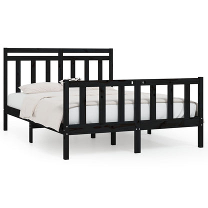 Bed Frame Without Mattress Black Solid Wood Pine 120X200 Cm