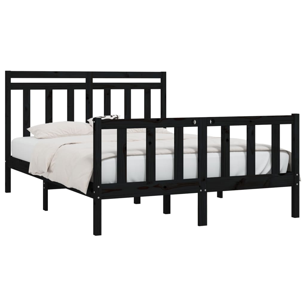 Bed Frame Without Mattress Black Solid Wood Pine 120X200 Cm