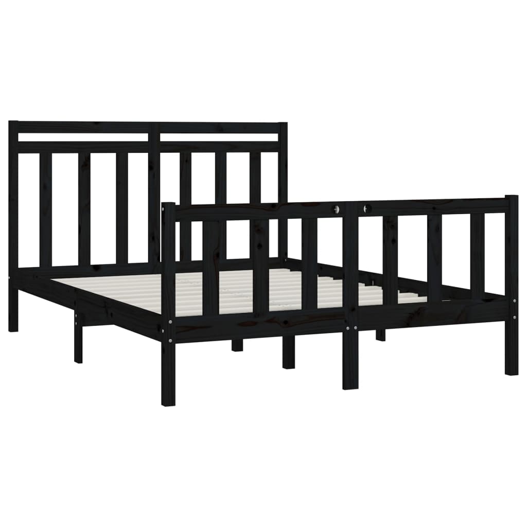 Bed Frame Without Mattress Black Solid Wood Pine 120X200 Cm