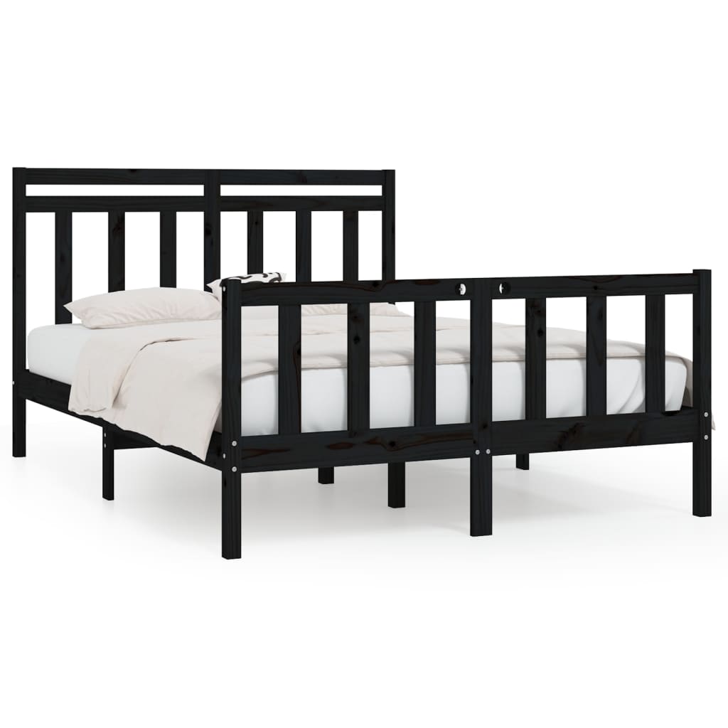 Bed Frame Black Solid Wood Pine 150X200 Cm King Size