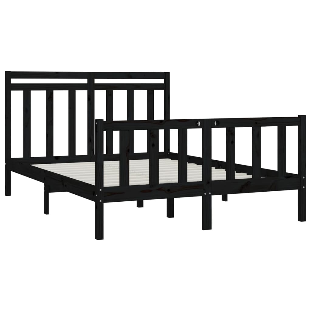 Bed Frame Black Solid Wood Pine 150X200 Cm King Size